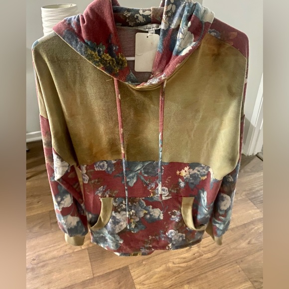 NEW! Women’s Boutique “Secret Garden” Rust Body Tie Dye & Floral Print Hoodie M - Picture 6 of 8